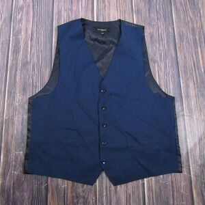 Statement Suit Vest Mens 42R Navy Blue Formal Dress Waistcoat Adjustable Wedding